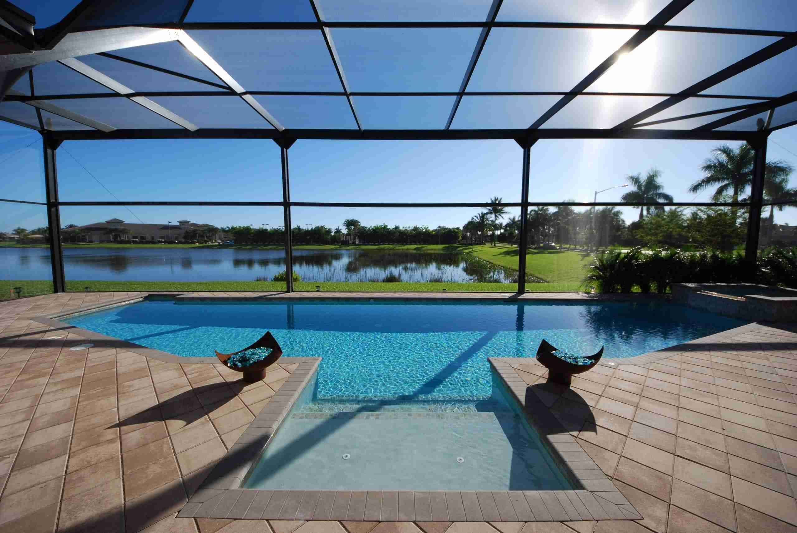 Completed pool screen repair with clean and secure enclosure
